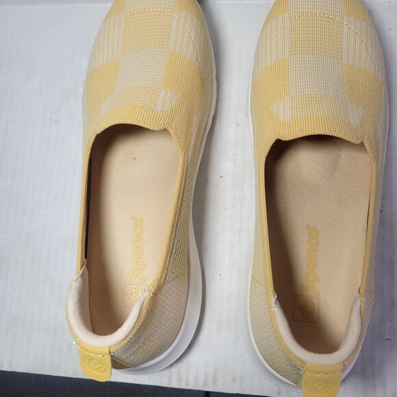 Spenco Women Comfort Stretch Ease Yellow & White Pattern Slip-On Sneakers Sz 10W - Picture 4 of 8